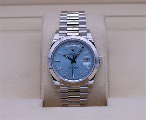 rolex day-date 40 platinum ice blue diagonal motif|Rolex Day-Date baguette bezel.